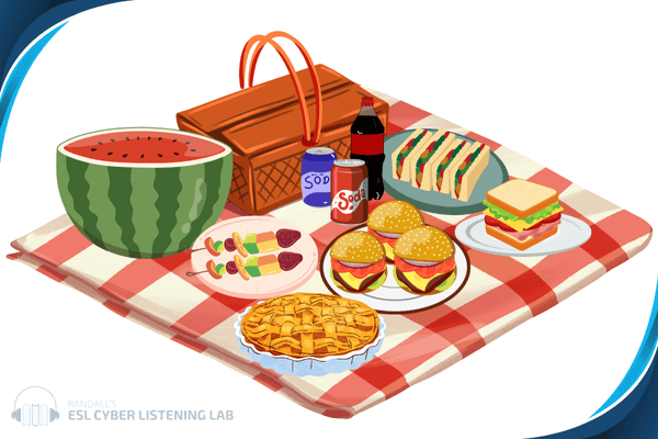 Picnic blanket covered in food and drink