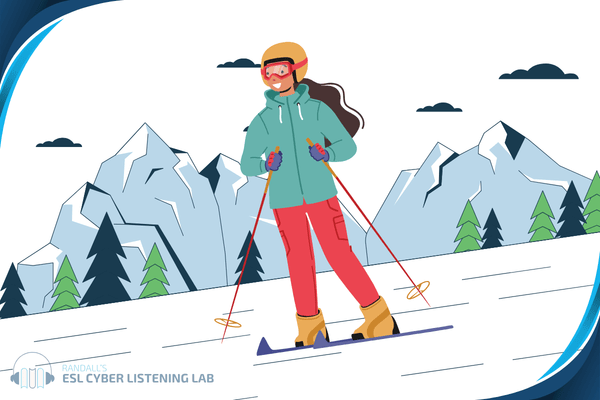 A feminine person skiing