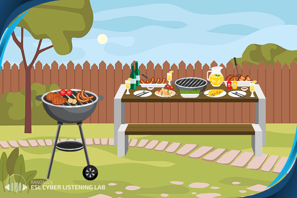 Barbecue Party - Barbecue and table with food
