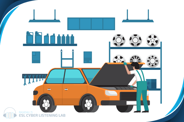 Person repairing a car in a shop